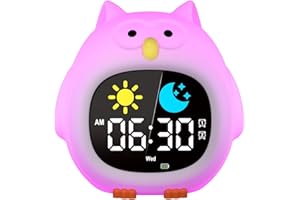 YISSVIC Despertador Infantil Reloj Despertador Digital con 4 Niveles de Brillo Ajustables 7 Colores de Luz 2 Grupos de Alarmas con Función de Repetición, Recargable para Infantil Adulto- Búho