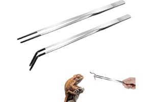 TOUMETT 2 Pcs Reptile Feeding Tongs,Aquarium Tweezers,10.6" Extra Long Stainless Steel Feeder Tweezers with Rubber Tips,Straight and Curved Tweezer,Terrarium Feeder Tools Accessories,Lizards Feeders
