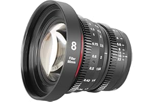 MEKE 8mm T2.9 Gran apertura manual Focus Prime Low Distortion 4K Mini Cine Lente para Micro Cuatro Tercios M4/3 MFT Compatible con cámaras Olympus/Panasonic Lumix y BMPCC 4K Zcam E2 GH5