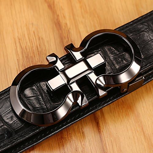 LLZPD Leather Belt/Male/Smooth Buckle/Youth/Belt/Letters/Wild/Middle-Aged/Belt/Birthday/Gift/Valentine'S Day/Couple, B Gun Color, 115Cm