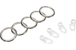 GARDINIA Gardinenringe für Gardinenstangen mit Ø 16 mm - 20 mm, Mit Gleiteinlage und Gardinenhaken, 10 Stück, Breite 4 mm, Kreta, Metall/Kunststoff, Edelstahl-Optik