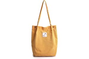 Funtlend Elegant Umhängetasche Damen Groß Cord Tasche Damen Handtasche Schultertasche für Uni Arbeit Mädchen Schule Büro-Gelb