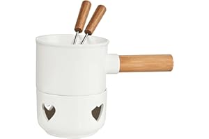 ‎BUTLERS BUTLERS Schokofondue Set Porzellan 250ml 2 Personen - Teelichthalter mit Herzmuster, Edelstahlgabeln mit Bambusgriff - Schmelztopf ideal für Obst, Kekse, Weihnachtsplätzchen