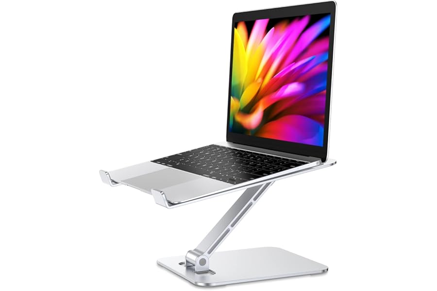 Babacom Laptop Stand, Ergonomic Foldable Computer Stand with Adjustable Height, Ventilated Aluminium Alloy Laptop Riser Desktop Book Stands Compatible with MacBook Air Pro, All 10-16" Laptops (Silver)