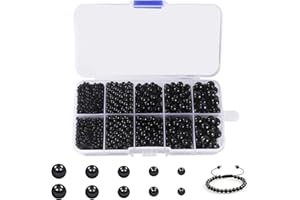 Orssmigs 1750 Pezzi Perle per Bigiotteria Nere, Perline Nere Perline Rotonde Nero 3/4/5/6/8 mm Perla Rotonde Perline Nere per Fai da Te, Artigianato