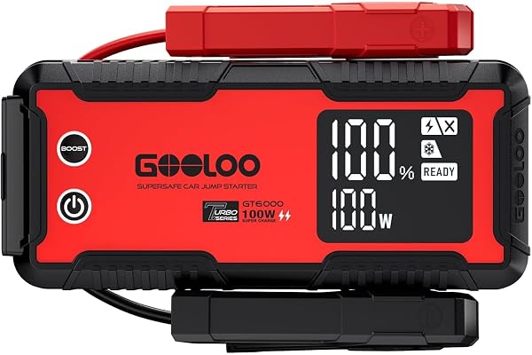 GOOLOO GT6000 Booster Batterie Voiture, 6000A PIC SÉCURISÉ Chargeur Rapide Bi-Directionnel pour Voiture 12V (All Essence, 12 L Diesel), Booster Batterie Portable avec Lampe Torche LED, Écran LED 3,2"