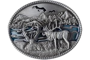 Longcreek Deer Belt Buckle for Men, Wildlife Elk Belt Buckle, Norse Viking Deer Head Belts Buckle, Mountain Deer Animal Belt Buckles, Western Cowboy belt buckle, Vintage Punk Rock belts buckles