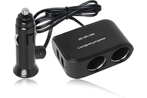 SUUOSL Car Cigarette Lighter Splitter Adapter with Dual Sockets & 2 USB Ports, 12/24V Vehicle Power Socket Splitter Charger for Dash Cams, GPS, Smartphones, Tablets - Fast Charge & Multi-Device Support