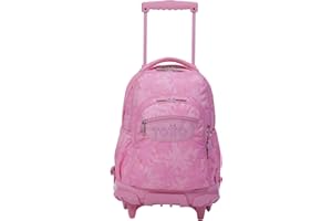TOTTO - Mochila Escolar con Ruedas, Modelo Renglones, Capacidad 26,21 Litros, Bolsillo para PC 14" y Bolsillo para Botella, Correas en S para Mayor Comodidad, Resistente, Estampado Palmeras Rosas