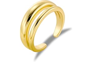 ALEXCRAFT Bague Femme Or/Argent, Bagues Goutte d'Eau Chunky, Hypoallergéniques, Acier, Bague Empilables 14K Or Plaqué, Bague Pouce, Épais Bague Ajustable pour Femme Fille Homme