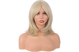 MapofBeauty 18 Pollic/ 45 cm Medio Lunghezza Layered Con Frange Lisci Sintetico fibra Shoulder Lunghezza Capelli Parrucche (Biondo)