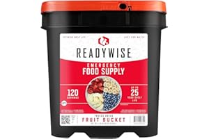 ReadyWise, 120 Portions, Seau De Fruits, Lyophilisé, Banane, Fraise, Pomme, Pêche/Myrtille, Jusqu’à 25 Ans De Durée De Vie, Nourriture D’urgence