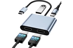 OLIVERIA USB C to Dual HDMI Adapter, 4 in 1 HDTV Splitter for Du-al Monitors 4K, PD 100W,USB 2.0, Du-al HDMI A-dapter for 2 M-onitors HDTV Dual Monitor Adapter for iPad,MacBook Pro/Air, Dell, Chromebook