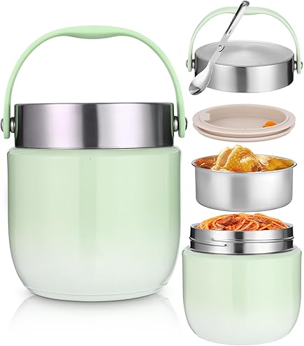 BELLE VOUS Edelstahl Lunchbox 700ml - Vakuumisoliert Mit Löffel, Hält 6h Warm / 8h Kalt