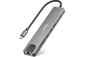 SINEHO 8-i-1 USB C-hubb med 4K HDMI, Ethernet, SD/TF-kortläsare