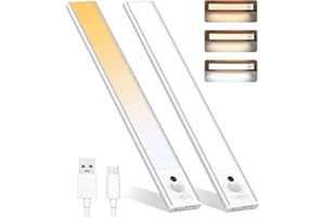 PINCI Under Cabinet Light 2 Pack 30cm, USB Rechargeable 1100mAh LED Wireless Light with Magnetic, 3 Adjustable Color Temperatures, Indoor Motion Sensor Light, Stairs, Wardrobes, Hallways, Kitchens, Garages