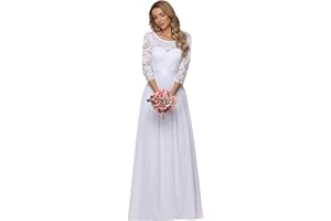 Ever-Pretty Vestito Donna Elegante Cerimonia 3/4 Manich Stile Impero Maxi Linea ad A Pizzo Chiffon Abiti da Damigella EP07412