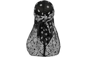 DINPREY Assorted Paisley Bandana Doo rag Cap Headwraps Men's Women's Silk Durag with Long Tail and Wide Straps for 360 Waves