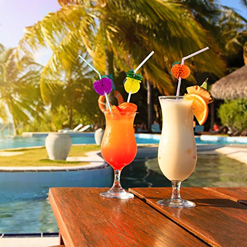 Blulu 50 Stück Gemischte Farbe Cocktail Trinken Flexible 3D Frucht Strohhalme - 6