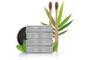 2 poudres de blanchiment Glamza + 2 brosses a dents en bambou naturel - charbon actif - dents naturellement blanches [blanchiment des dents].