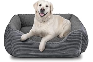 FURTIME Rectangle Dog Beds Extra Large Washable（89x64x23cm） - Super Soft Grey Dog Bed Cat Bed, Fluffy Plush Puppy Bed with Slip-Resistant Bottom for Labrador, Dalmatian, Chow Chow
