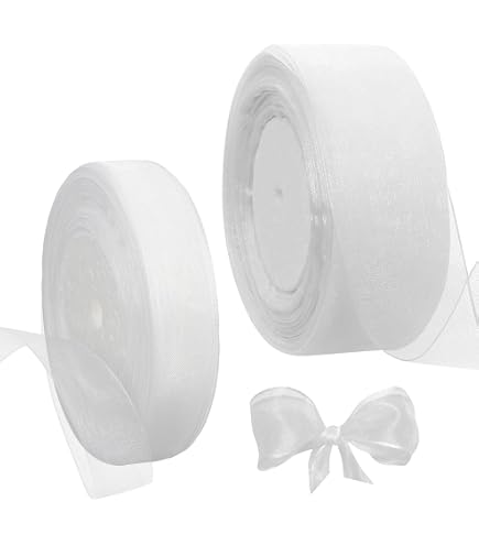 Organza Band Weiß, 4 Cm X 45,7 M (50 Yard) – Schimmernd, Mit Draht, Für Deko & Geschenke