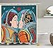 Produktbild BUZRL Funny Shower Curtain Love Decor, Space Man and Woman Valentines Kissing Science Cosmos Couple Pop Art Design Print, Fabric Bathroom Shower Curtain Set, 60x72 inches, Orange Teal