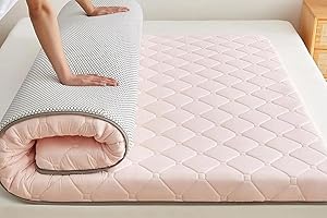 YOUGANG Materassino futon giapponese, singolo, matrimoniale, queen size, tatami, portatile, per dormitorio da campeggio (rosa, 90 x 190 cm)