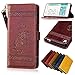 Produktbild Sony Xperia XA Leder Hülle,Handy Hülle Tasche Sony Xperia XA,Ledertasche für Sony Xperia XA,Leweiany Handytasche Sony Xperia XA Schutzhülle aus Echt-Leder Retro Blumen Prägung Hülle im Ständer Bookstyle Wallet Tasche Flip Brieftasche Etui Schale mit Kartenfach, Magnet und Praktischer Standfunktion Luxus Tasche für Sony Xperia XA - Premium Hülle in Rotwein