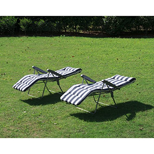 Outsunny 2 x Klappstühle Gartenstuhl Sonnenliege Armlehne klappbar 5 Positionen Auflage, blau, 58x90x110 cm, 01-0712 - 