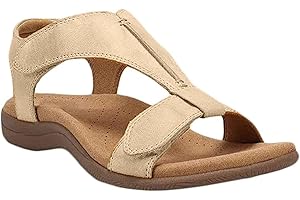 EMERZE Damen Flache Sandalen Sommer Orthopädische Sandalen Flache Sandalen Damen Elegant Mode Sandalen Freizeit Klettverschluss Damen Sandalen