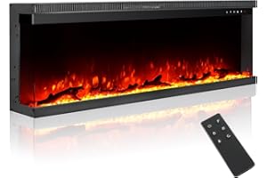 M.C.Haus Camino Elettrico di Lusso a 3 Lati con 3 Modalità di Installazione, Caminetto da Incasso su Parete Multimediale, Effetto Fiamma Elettrica con 9 Colori, 1800W, 127 cm/50", Nero