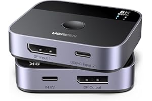 ‎UGREEN UGREEN DisplayPort USB C Switch 2 In 1 Out DP1.4 Switcher 8K60Hz 4K120Hz 2 PC 1 Monitor Obsługuje przełączanie między 1 komputerem stacjonarnym i 1 laptopem Kompatybilny z Windows/Linux/MacOS itp.
