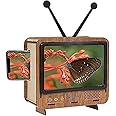 XSOURCE Wooden Retro Style TV Shape Mobile Magnifying Glass Stand Mobile Magnifier Screen Universal Mobile Holder Stand for Office Desk TV Shaped Wood Cell Phone Stand