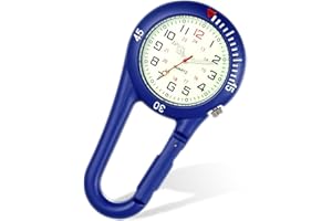 WUIOWPPIC Taschenuhr mit Karabiner, Taschenuhr Digital, Krankenschwester Karabiner Uhr mit leuchtendes Zifferblatt, Herren Damen Outdoor Rucksack Praktisch Krankenschwesteruhr, (Blau, Silber)