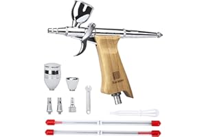 Bucasso Kit aerografo, pistola a spruzzo con aghi da 0,3/0,5/0,8mm e set di ugelli, tazza di fluido sostituibile da 3/7/11cc per la pittura di modelli di unghie per il trucco del tatuagg (W001-B)