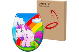 WOLTU WC Sitz mit Absenkautomatik,Toilettensitz Motiv, Toilettendeckel aus Duroplast, Stable Klodeckel Hochwertige Qualität Toilettenbrille,Oval,Einhorn