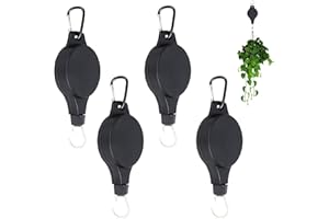 YEJAHY Lot de 4 poulies rétractables pour suspendre des plantes d'intérieur et d'extérieur, des pots de fleurs, des paniers de jardin et des mangeoires à oiseaux – Noir