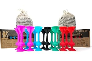 TOSSIT Juego Dardos de Silicona Ventosa - Juega con Familia y Amigos, Modos Petanca o Bocha y más! Ideal Interior Exterior, Diversión Portatil Todas Las Edades! Twin Pack: 4 Colores + 2 Negros