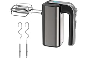 HOAPIN Batidoras de Varillas con 5 Velocidades y Función Turbo, Potente Batidor Eléctrica Multifuncional, Batidoras de Mano Ergonómica, Batidora y Amasadora Repostería Incluye 2 Varillas y 2 Ganchos(800W)