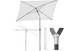 Sekey 210 × 140 cm Sonnenschirm mit Schutzhülle, Balkonschirm Gartenschirm Terrassenschirm, Sonnenschutz UPF50+, Kippbar, Höhenverstellbar, Rechteckig- Creme