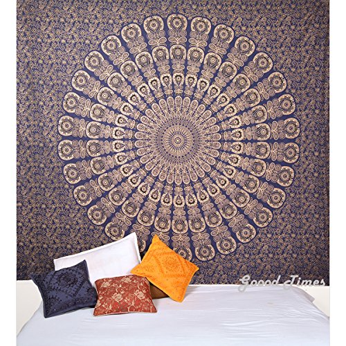 Wanddekoration Hippie Wandteppiche Bohemian Mandala Tapisserie Wandbehang indischen blau gold Überwurf