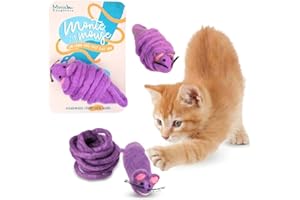 Mimi's Daughters Cat Kitten Chew Mouse Scratch Chase Play Toy - Interactive Exercise 2M Long Tail - For Indoor Cats - Unique Handmade Felt Cat Toy (Purple Monte)