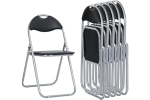 LuxNook Sedia Pieghevole in Metallo, Set da 6 con Imbottitura in PVC e Schienale. Comoda Sedia Pieghevole per Ospiti, Cucina, Campeggio, Nero+Argento