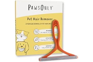 PawsOnly | Pet Hair Remover for Carpet, Furniture, Car, Sofa, Stairs, Clothes | Dog & Cat Fur Scraper Tool | Double Sided Plastic Brush | Reusable & Portable | Handheld Fluff Rake (Orange)