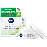 NIVEA Matlaştırıcı G&uuml;nd&uuml;z Y&uuml;z Bakım Kremi 50 ml, 24 Saat Yoğun Nemlendirici, SPF15, Aloe Vera, Karma Ciltler