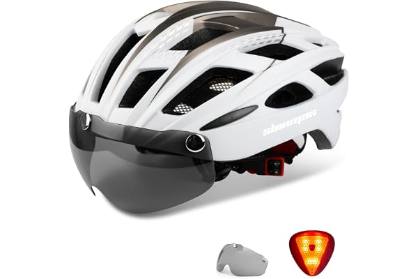 Shinmax Casque de Vélo avec Éclairage LED, Sécurité Magnétique, Écran Amovible, Visière à roulettes pour Ski, Snowboard - Homme Femme NR-096
