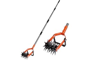 Walensee Rotary Cultivator Tool, Adjustable Garden Hand Tiller with Stainless Steel Pole, 2-in-1 Garden Weeder and Crumbler Soil Cultivator Tool for Soil Mixing or Reseeding Grass