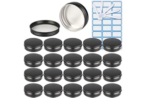 ZEOABSY 30 Pezzi Barattoli di alluminio 100ml a Vite Nero Opaco Scatola in Alluminio Forma Rotondo, Vasetti per DIY Candele Cosmetico Caramella Gadget Balsamo Labbra, 2x Etichette e 5x Spatola
