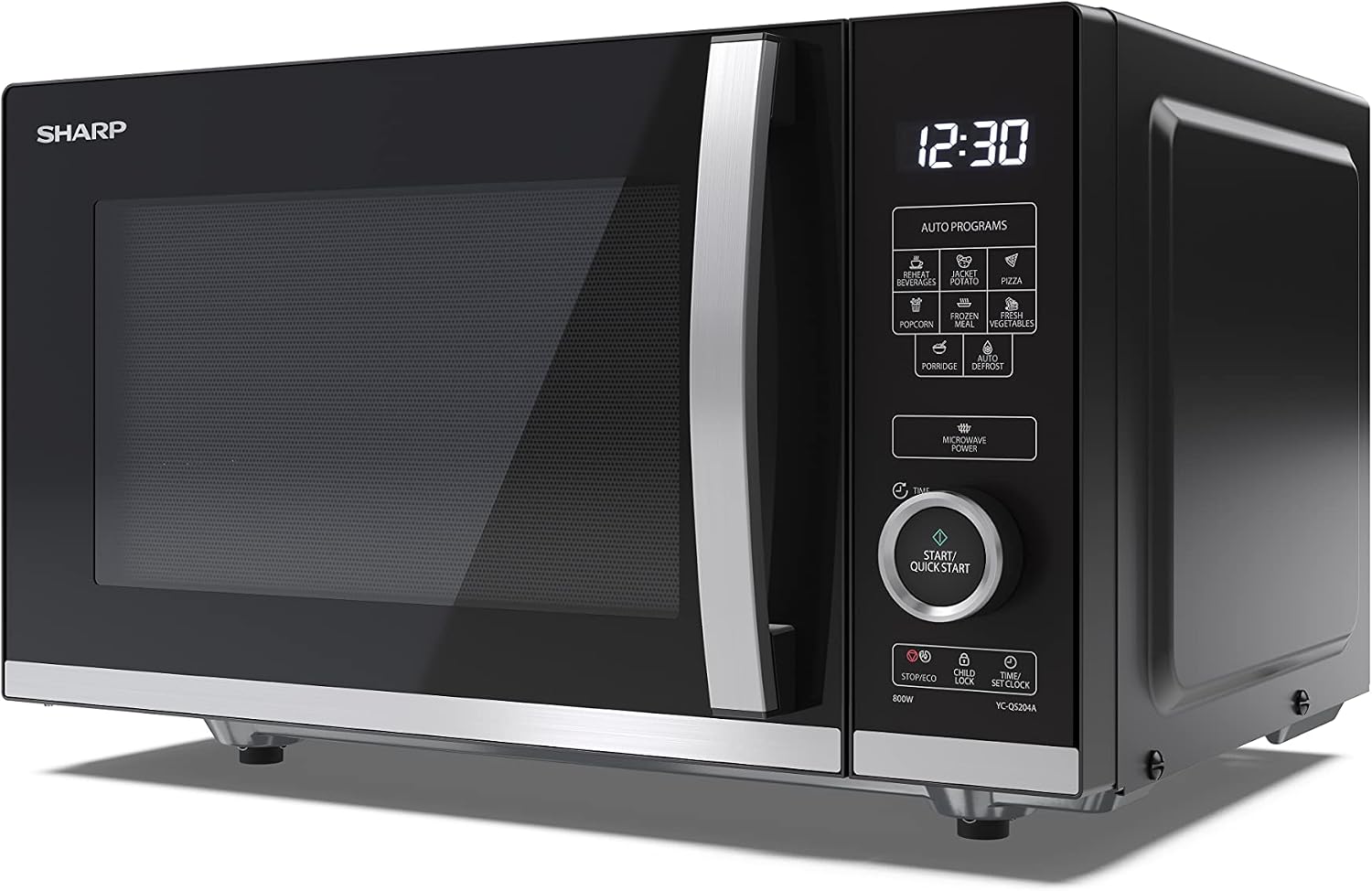 SHARP YC-QS204AU-B Compact 20 Litre 800W Digital FLATBED Microwave, 10 power levels, ECO Mode, defrost function, LED cavity light - Black